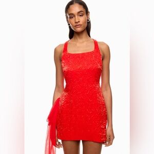 🌹NWT For Love & Lemons Red Textured Square-Neck Mini Dress